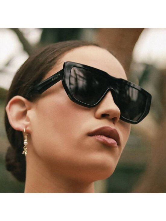 Gucci GG0997S 002 Sunglasses Black Shield Frame, Grey Lenses main image 5